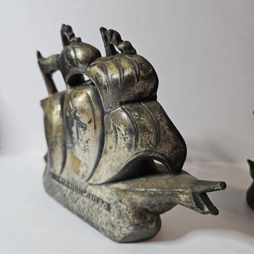Old Ironsides Constitution 3 Mast Metal Bookends Set Of 2 1 Lb 8 Oz Each - Picture 11 of 16